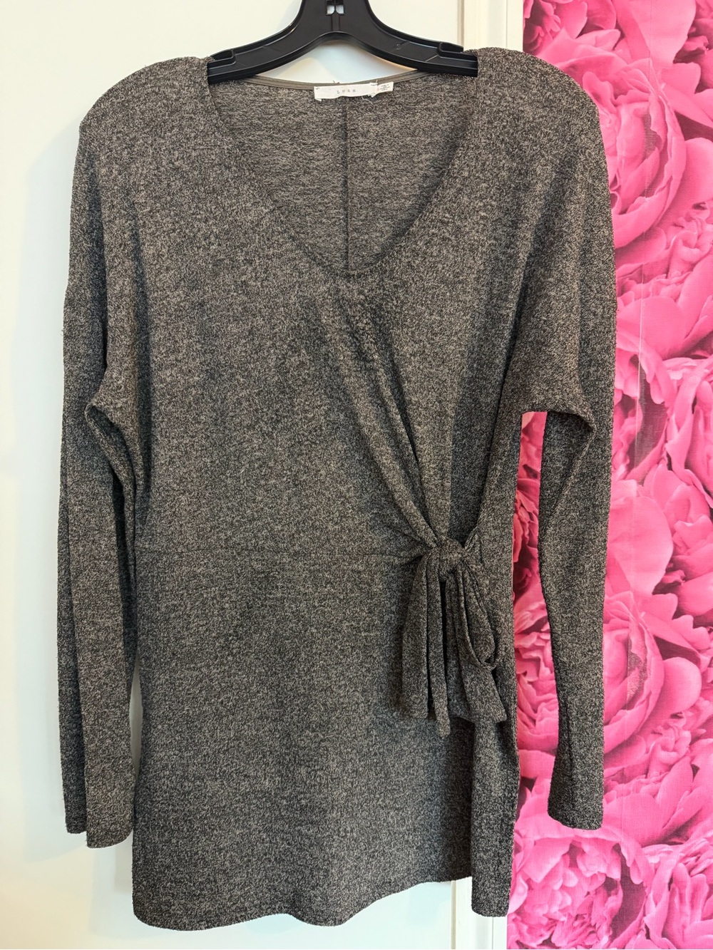Lush Gray V-Neck Side-Tie Knit Pullover
